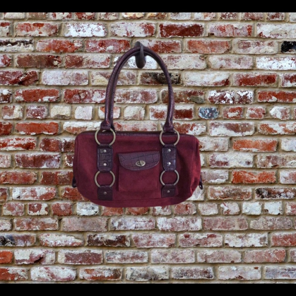 Vintage Maroon Suede Shoulder Bag